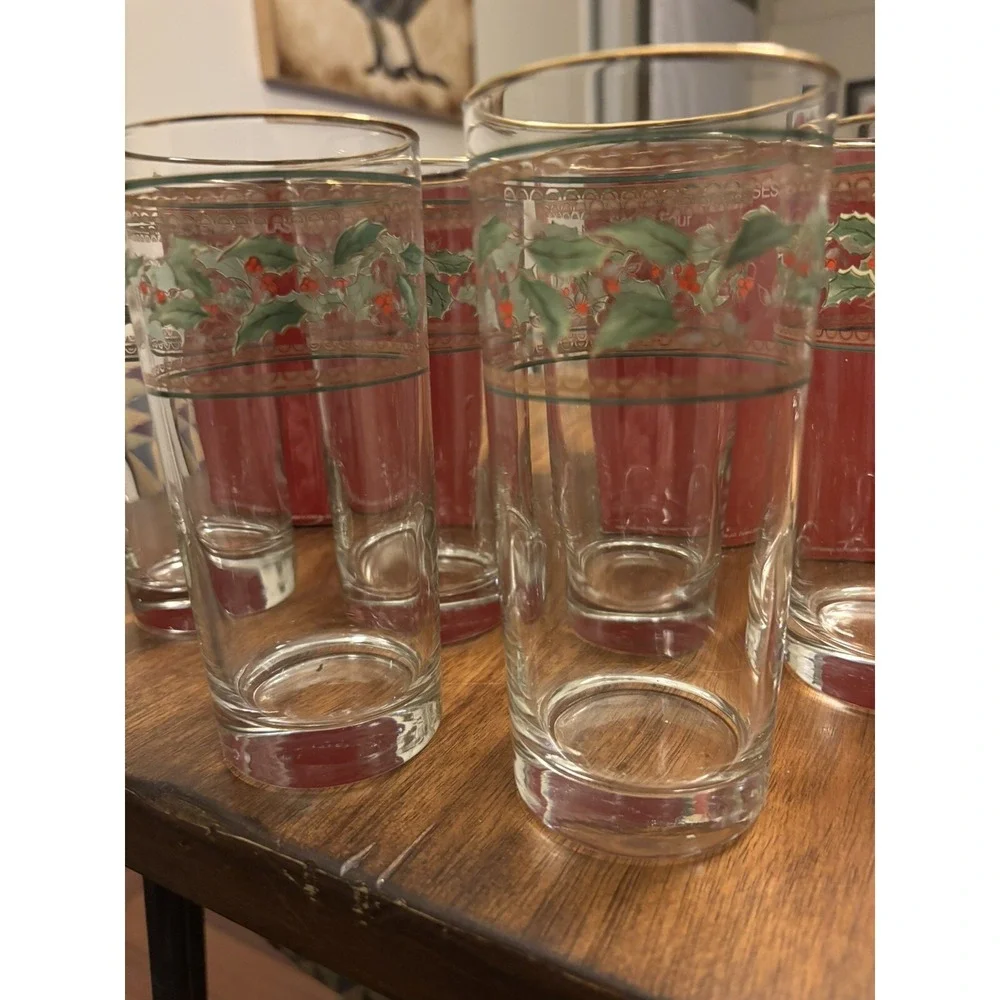 Set Of 4‎ - Vintage Home for the Holidays Christmas Holly Highballs 14oz Glasses
